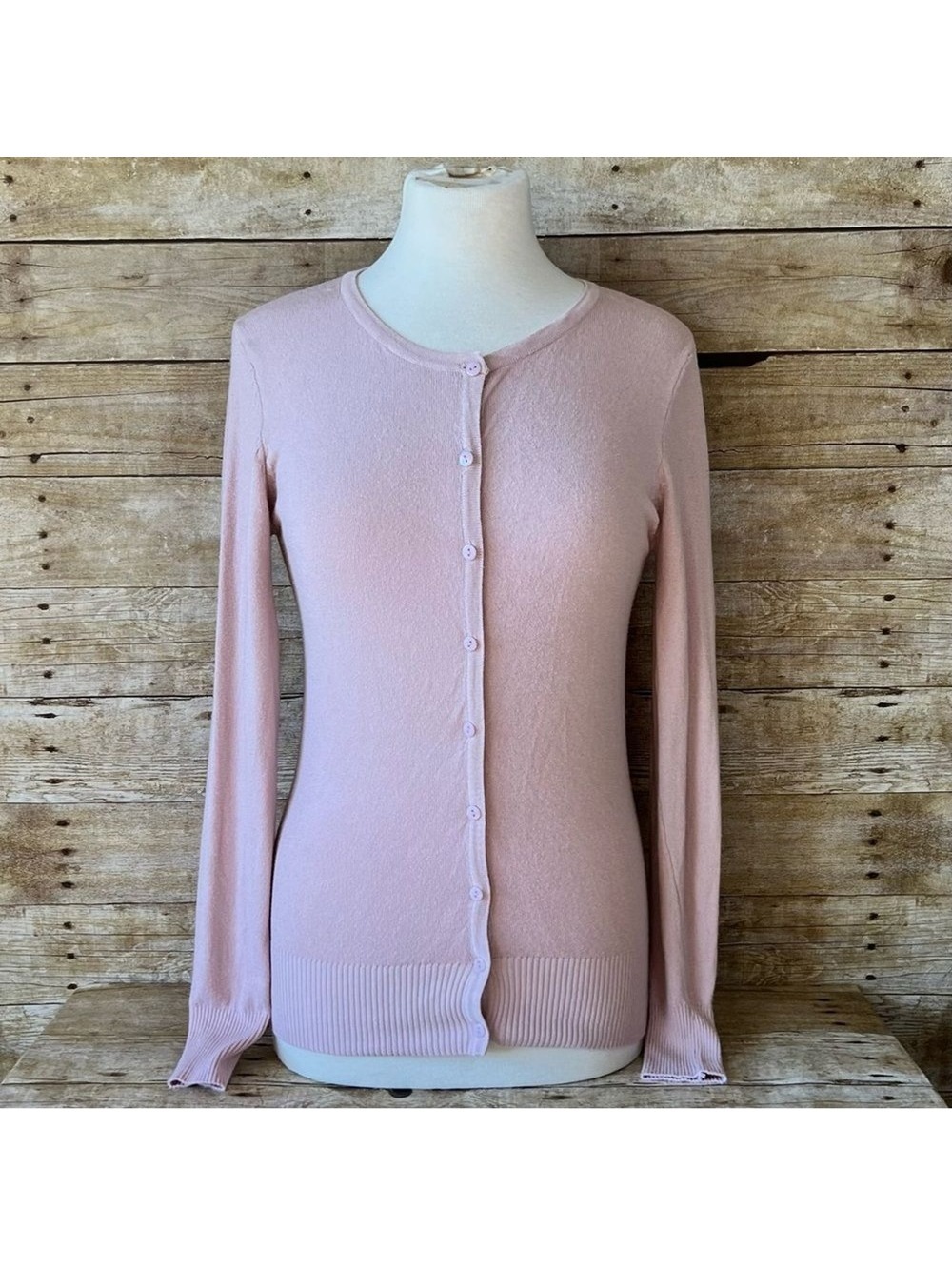 Debut Light Pink Button-Front Cardigan Sweater, Size Medium,